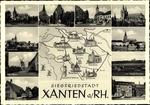 Ak Xanten am Niederrhein, Dom, Klever Tor, Markt, Alte Mühle, Marienschule