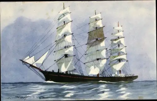 Künstler Ak Haffner, Trois Mats franc, Segelschiff, Dreimaster, Ligue Maritime et Coloniale