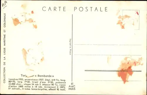 Künstler Ak Haffner, Torpilleur Bombarde, französ. Kriegsschiff, Ligue Maritime et Coloniale