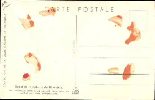 Künstler Ak Haffner, Debut de la Bataille de Beveziers, Vaisseaux, Ligue Maritime et Coloniale