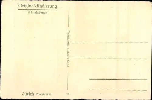 Künstler Ak Zürich Stadt Schweiz, Poststraße, Kirche