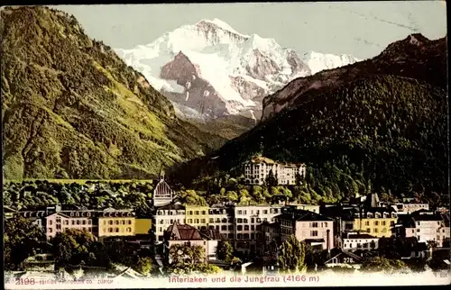 Ak Interlaken Kanton Bern Schweiz, Blick auf die Stadt, Jungfrau