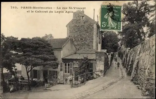 Ak Paris XVIII. Arrondissement Buttes-Montmartre, La Rue Saint Vincent, Cabaret du Lapin Agile