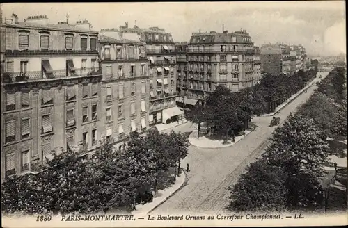 Ak Paris XVIII. Arrondissement Buttes-Montmartre, Le Boulevard Ornano au Carrefour Championnet