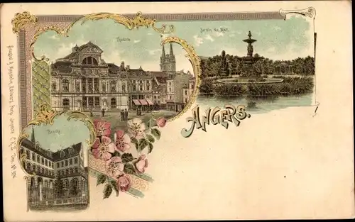 Litho Angers Maine et Loire, Jardin du Mail, Theatre