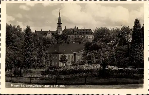 Ak Plauen im Vogtland, Blick auf Lohmühlenanlagen und Schloss