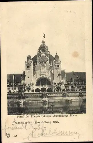 Ak Düsseldorf am Rhein, Industrie und Gewerbeausstellung 1902, Portal der Ausstellungshalle