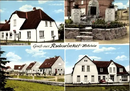 Ak Ruhwinkel in Holstein, Lebensmittelgeschäft, Ehrenmal, Hotel "Zum Landhaus"