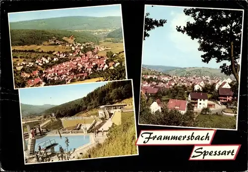 Ak Frammersbach im Spessart Unterfranken, Freibad, Blick auf den Ort