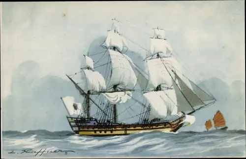 Künstler Ak Haffner, Vaisseau de la Compagnie des Indes, Ligue Maritime et Coloniale