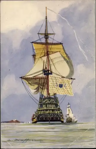 Künstler Ak Haffner, Cuirassé Lorraine, französ. Kriegsschiff, Segelschiff, Ligue Maritime&Coloniale