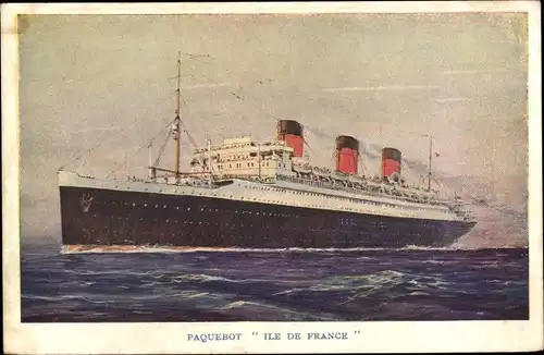 Ak Dampfer, Dampfschiff, Paquebot Ile de France, French Line, CGT