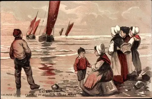 Künstler Ak Besnou, O., Femmes de Pecheurs sur la Plage