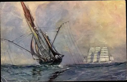 Künstler Ak Sebille, A., Thonier sur les lieux de peche les lignes a la mer