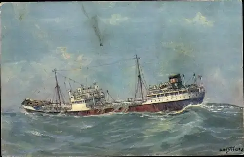 Künstler Ak Sebille, A., Petrolier par gros temps en Mediterranee