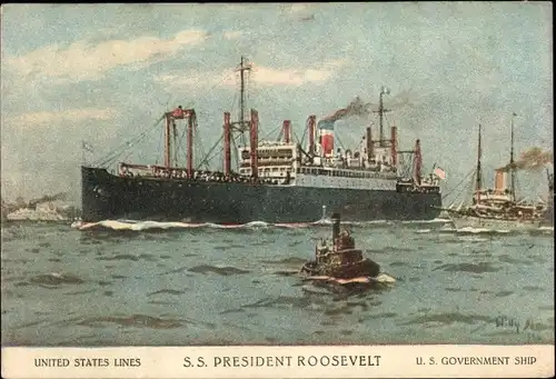 Künstler Ak Dampfer, Dampfschiff SS President Roosevelt, United States Lines, USL