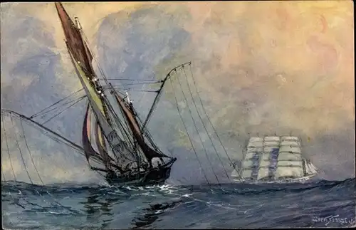 Künstler Ak Sebille, A., Thonier sur les lieux de peche les lignes a la mer