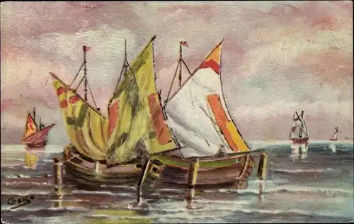Künstler Ak Geko, Segelboote, Hafen