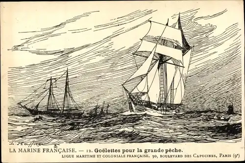 Künstler Ak Haffner, L., Segelschiff, Goelettes pour la grande peche, La Marine Francaise