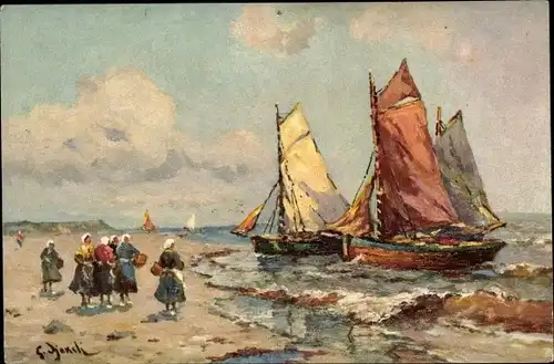 Künstler Ak Segelboote am Ufer, Cotes bretonnes
