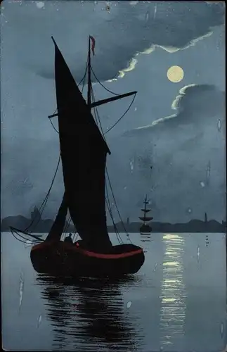Mondschein Ak Segelpartie bei Nacht