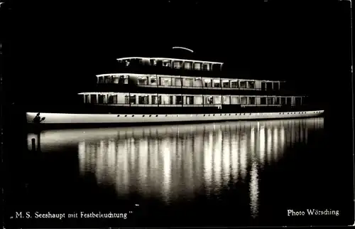 Foto Ak Starnberger See, MS Seeshaupt mit Festbeleuchtung