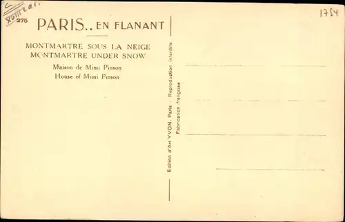 Ak Paris XVIII. Arrondissement Buttes-Montmartre, Maison de Mimi Pinson