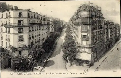 Ak Paris XVIII. Arrondissement Buttes-Montmartre, Les Rues Caulaincourt et Francoeur