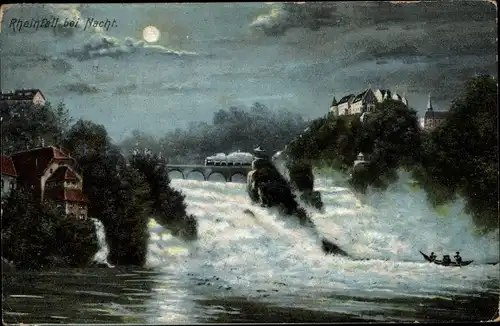 Mondschein Ak Rheinfall Kanton Schaffhausen, Ort bei Nacht, Brücke