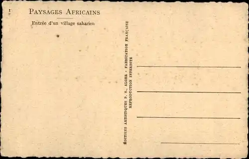 Künstler Ak Ortega, S., Entree d'un village saharien