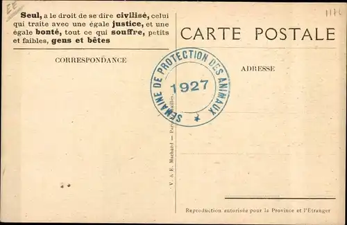 Künstler Ak Un travailleur conscient, Semaine de Protection des Animaux 1927