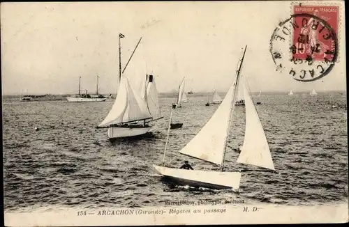 Ak Arcachon Gironde, Regates au passage, Segelboote