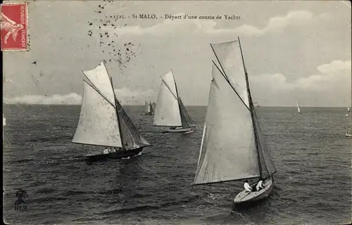 Ak Saint Malo Ille et Vilaine Bretagne, Depart d'une course de Yachts, Segelboote