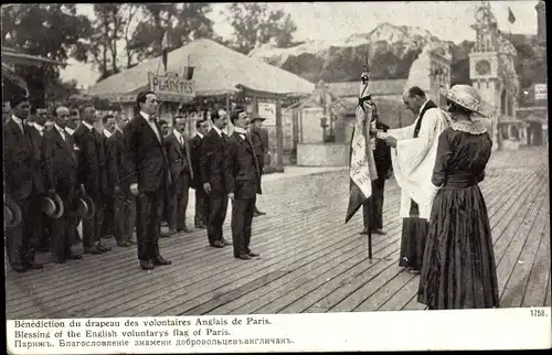 Ak Paris, Benediction du drapeau des volontaires Anglaus