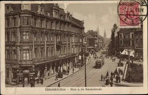 Ak Gelsenkirchen im Ruhrgebiet, Blick in die Bahnhofstraße, Straßenbahn