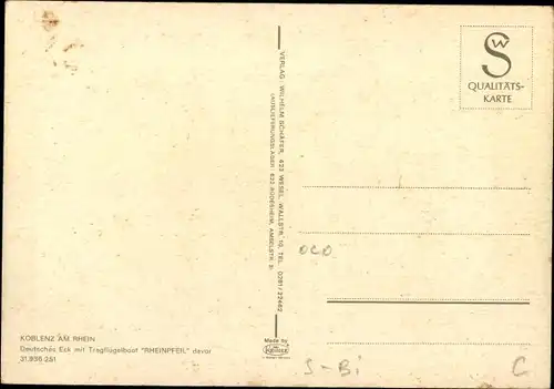 Ak Koblenz am Rhein, Deutsches Eck mit Tragflügelboot Rheinpfeil