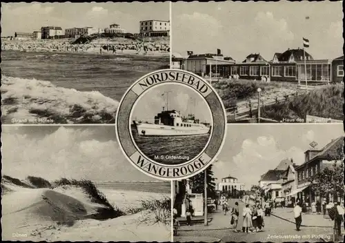 Ak Nordseebad Wangerooge in Ostfriesland, Strand mit Hotels, Dünen, Zedeliusstraße