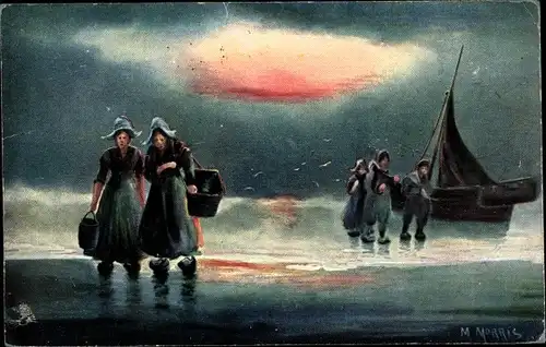 Künstler Ak Norris, M., Mädchen in niederländischer Tracht, Segelboot