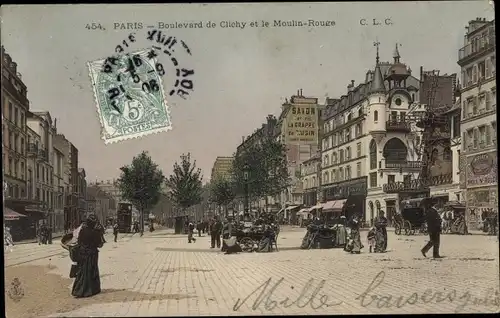 Ak Paris XVIII. Arrondissement Buttes-Montmartre, Boulevard Clichy, Moulin Rouge