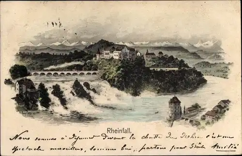 Ak Rheinfall Kanton Schaffhausen, Gesamtansicht, Brücke