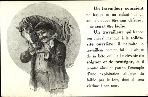 Künstler Ak Un travailleur conscient, Semaine de Protection des Animaux 1927