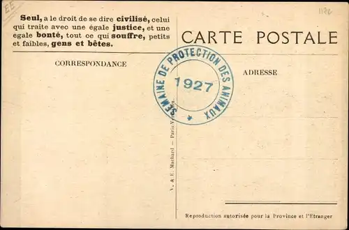 Künstler Ak Un travailleur conscient, Semaine de Protection des Animaux 1927