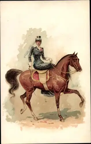 Künstler Litho Dressurreiterin auf einem Pferd