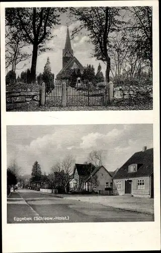 Ak Eggebek Kreis Flensburg, Kirche, Straßenpartie, Gebäude