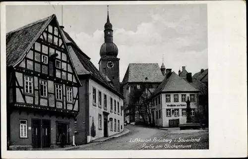 Ak Arnsberg im Sauerland Westfalen, Partie am Glockenturm, Gaststätte, Brunnen
