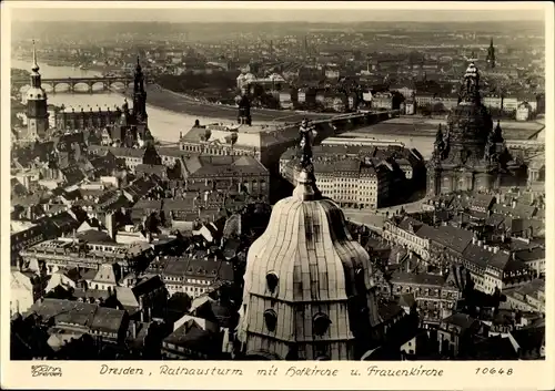 Ak Dresden Altstadt, Rathausturm, Hofkirche, Frauenkirche, Hahn 10648