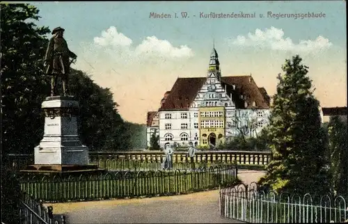 Ak Minden in Westfalen, Kurfürstendenkmal u. Regierungsgebäude