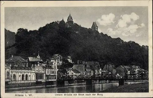 Ak Altena in Westfalen, Untere Brücke mit Blick nach der Burg