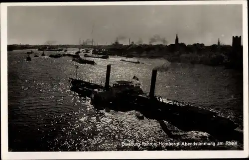 Ak Homberg Ruhrort Duisburg im Ruhrgebiet, Abendstimmung am Rhein, Dampfer