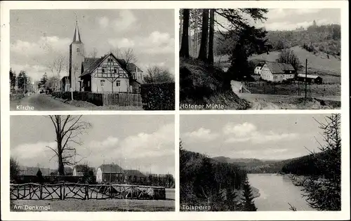 Ak Höfen Monschau Montjoie in der Eifel, Kirche, Höfener Mühle, am Denkmal, Kirche